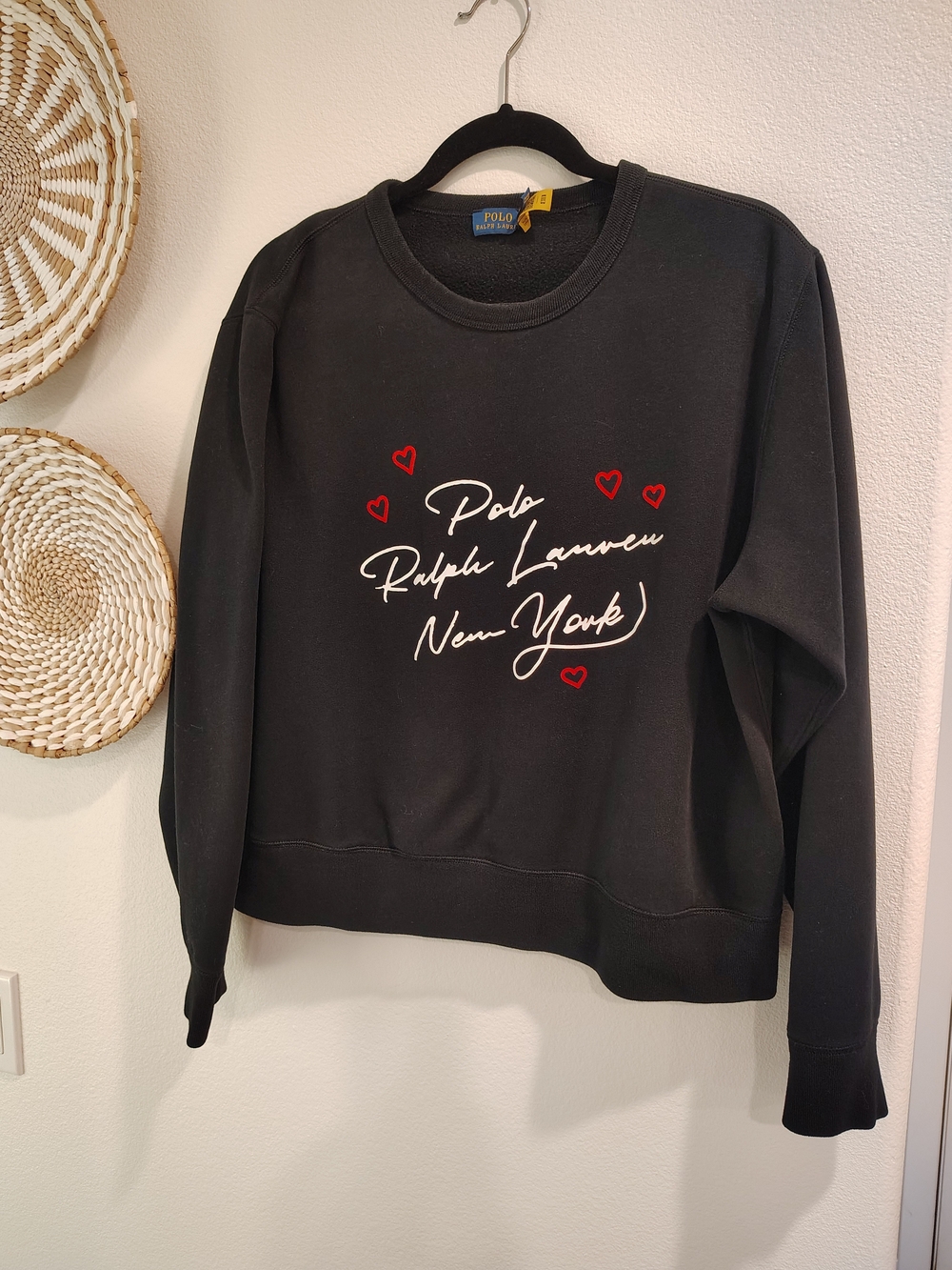 Polo by Ralph Lauren Black Script Logo Sweatshirt with Red Heart Accents